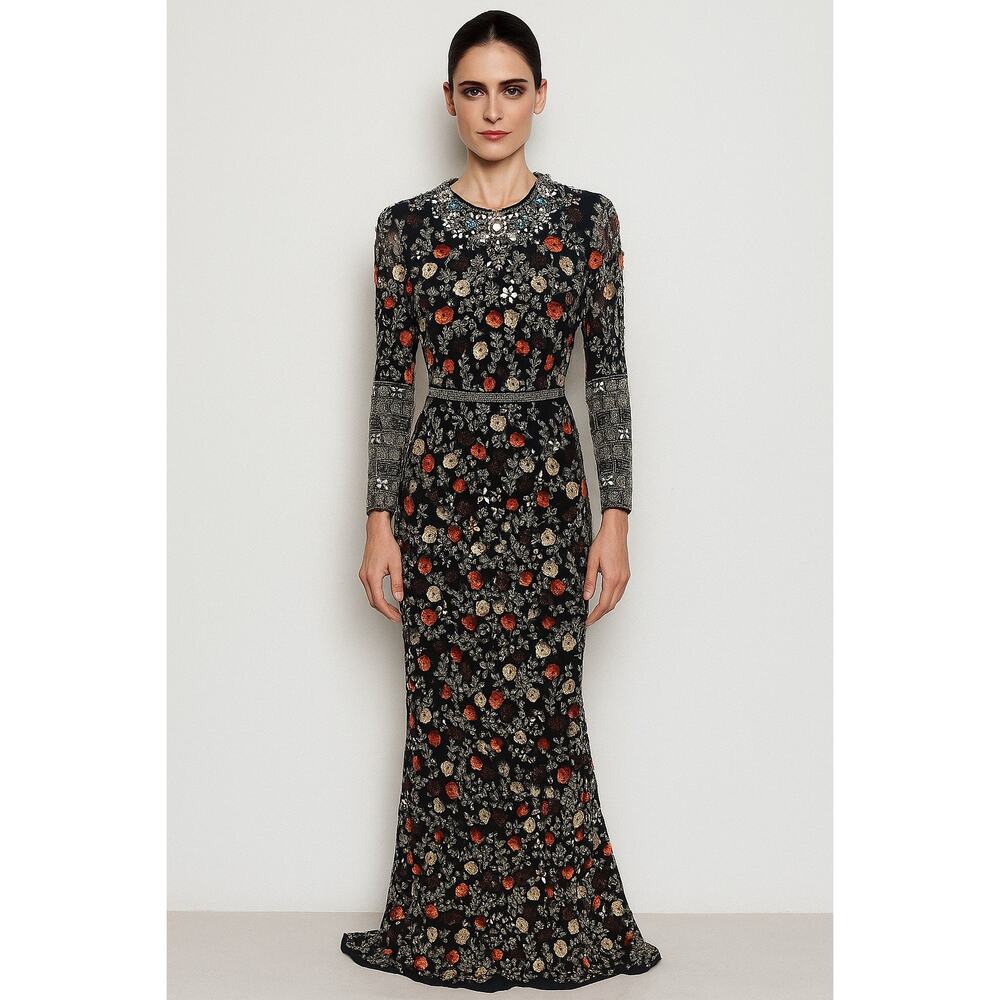 MAC DUGGAL 93925 Black Mutlicolored Beaded Sequin Long Sleeves Formal Dress sz 2 - Picture 4 of 16